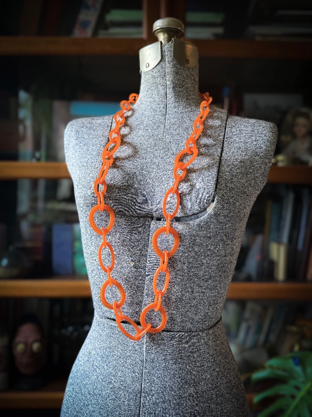 Retro Carnelian Orange Acrylic Link Chain Necklace Talbots